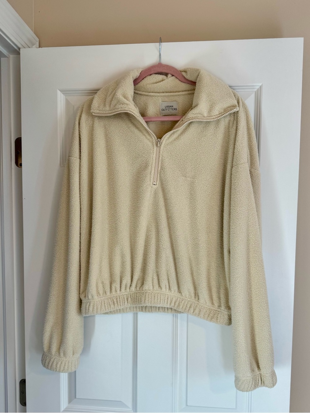 Urban Outfitters Cream Sherpa Half-Zip Pullover L